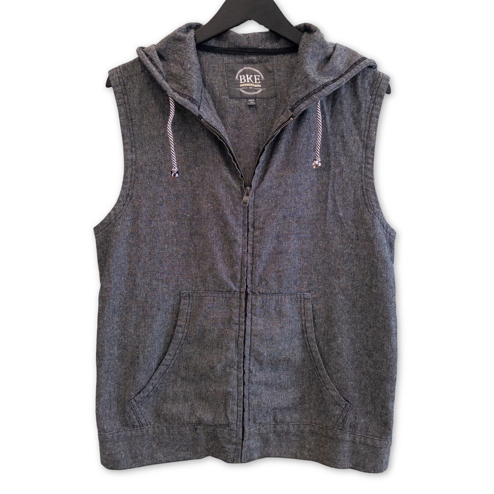 BKE Standard Fit Sleeveless Hoodie Mens Medium Dark Gray Zip Up Vest‎ Gorpcore